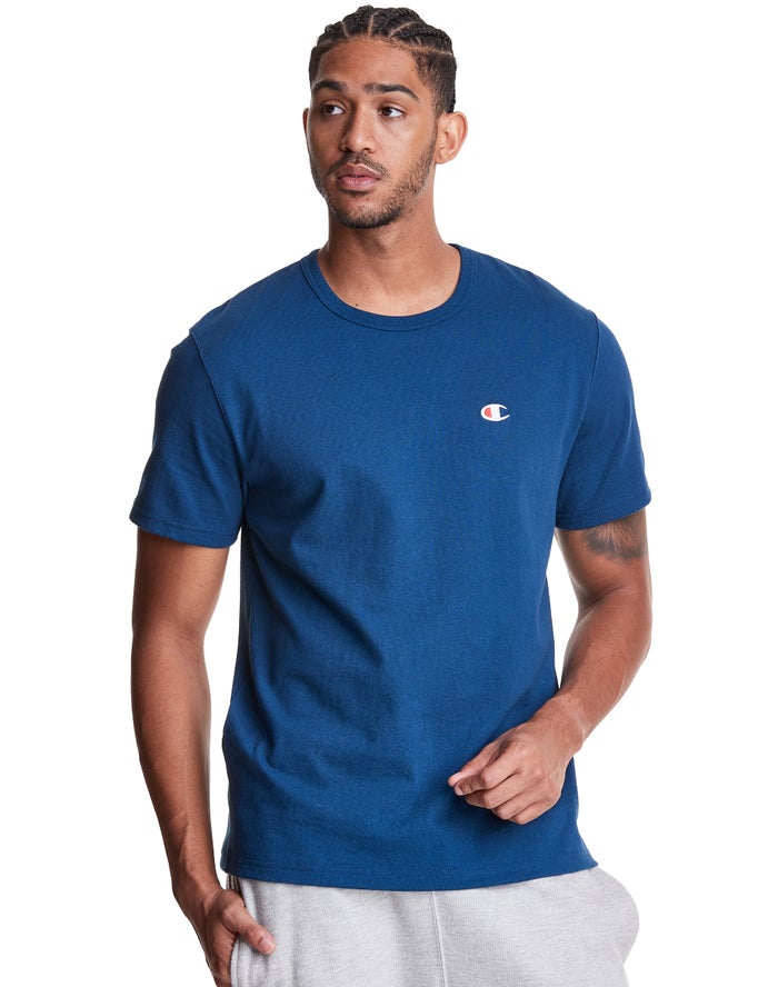 Champion T-Shirt Heren - Blauw - Heritage C Logo ( 801362-GVO )